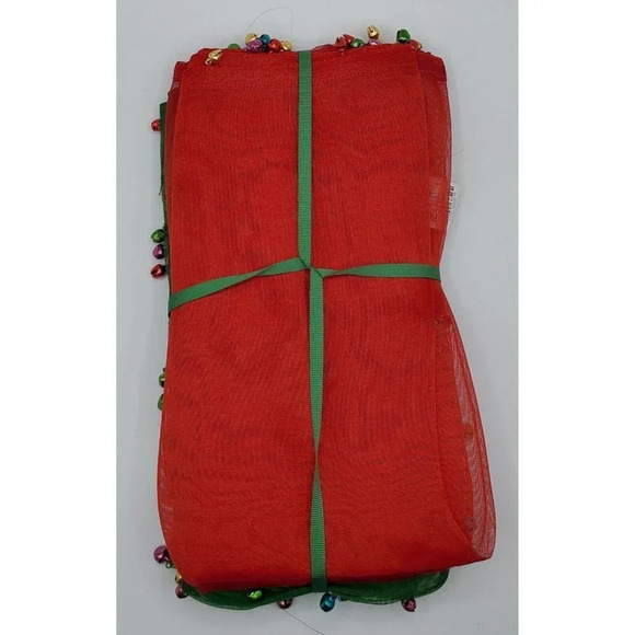 Pier 1 Red Green Sheer Napkins Set of 4 with Red Green Jingle Bells NWT - Picture 5 of 9